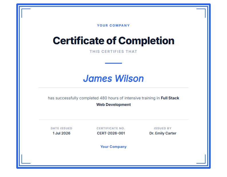 Sample certificate generated by Veltadoc