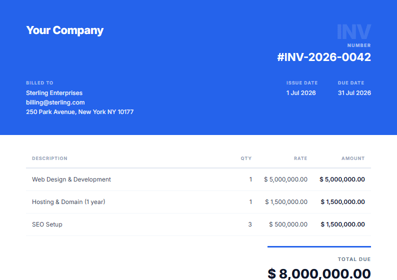 Sample invoice generated by Veltadoc